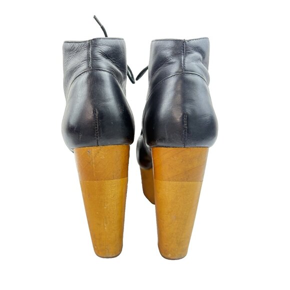Ecote Platform Booties Womens 7 Black Leather Whimsigoth Grunge Witchy Wood Heel - Picture 11 of 13